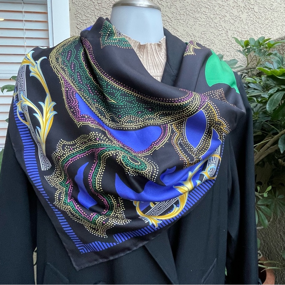 New vintage multicolored Versace large silk scarf
